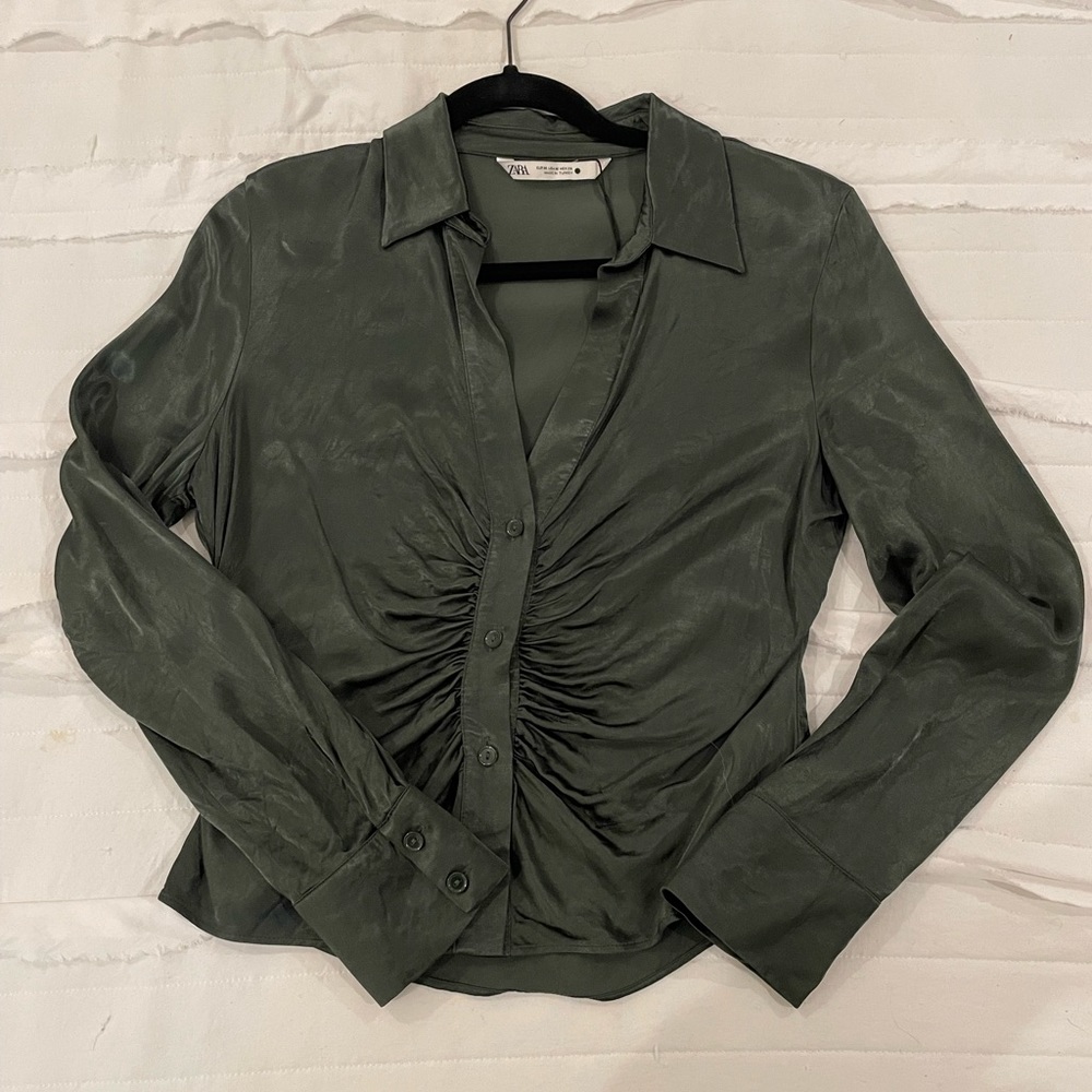 Olive green silky top